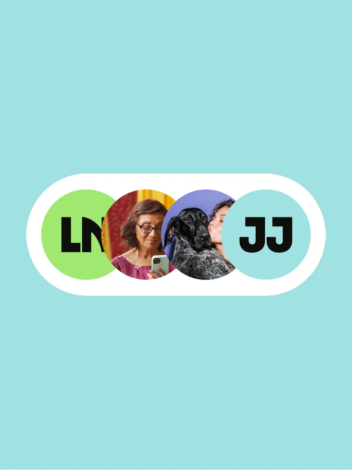 Contact icons with photographs of people and initials.