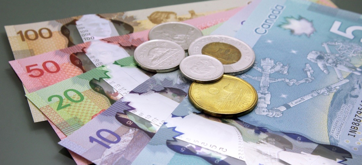 Collection of Canadian dollars and coins