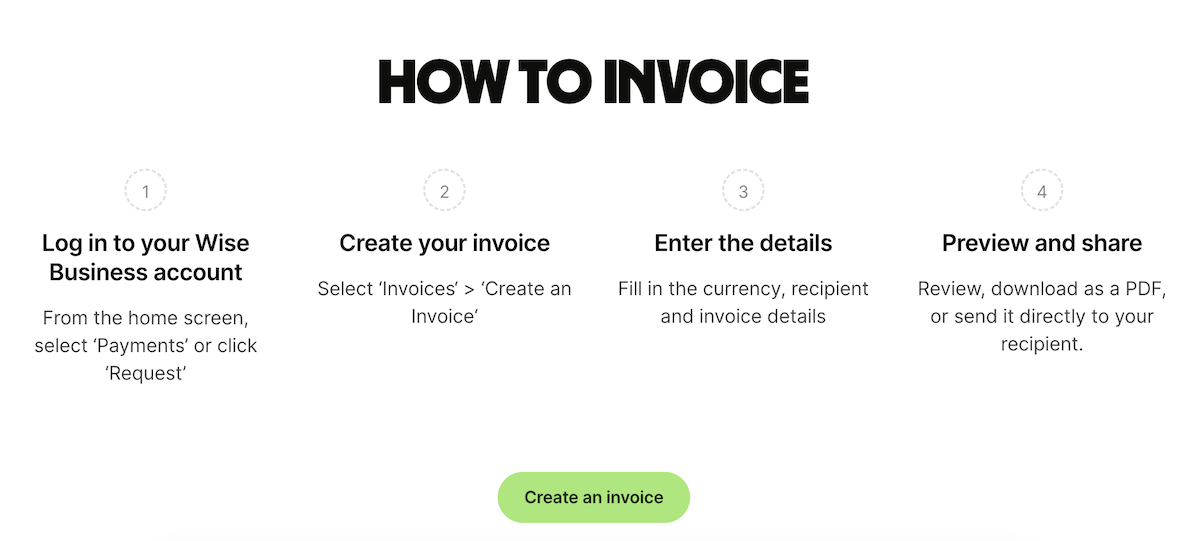 Wise invoicing tool
