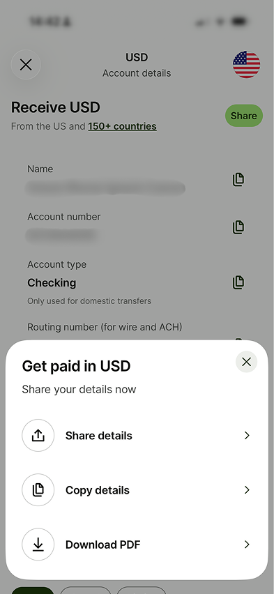 Share USD account details