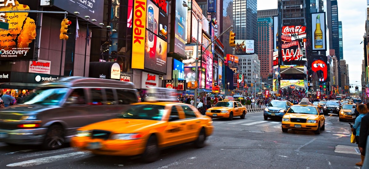 New York taxis on street near Times Square, NYC