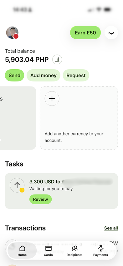 Add a currency in Wise