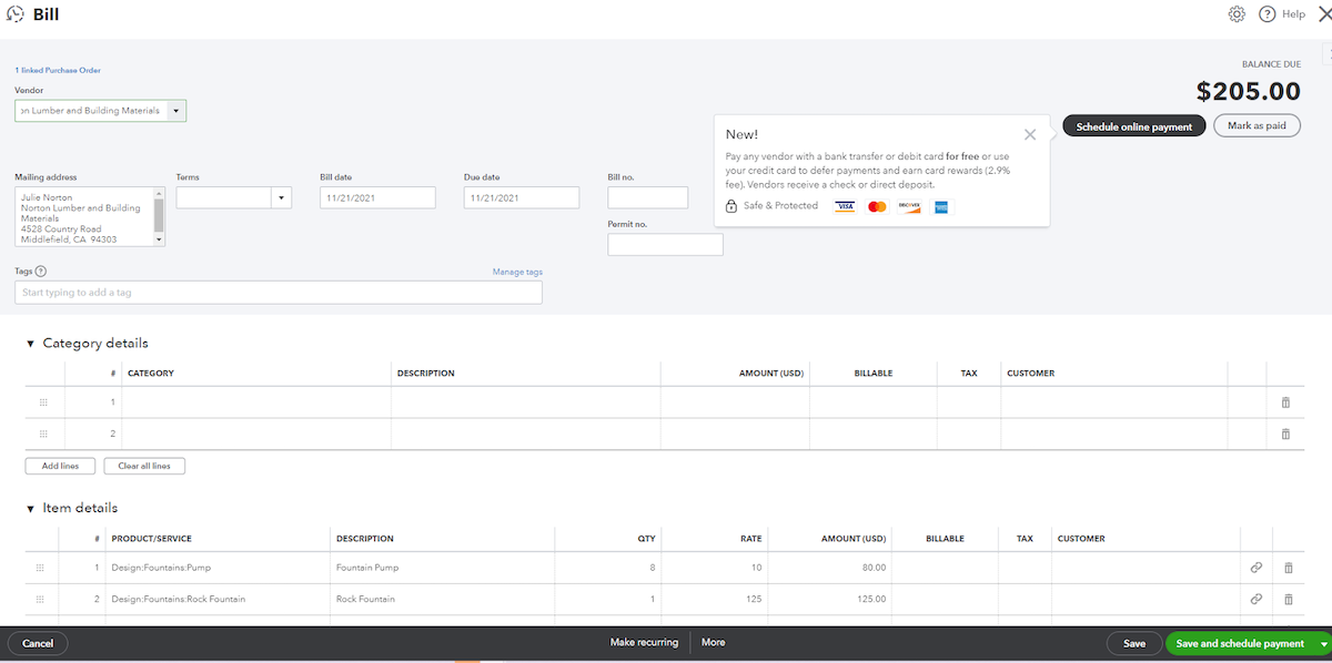 image of the ‘Bill’ feature