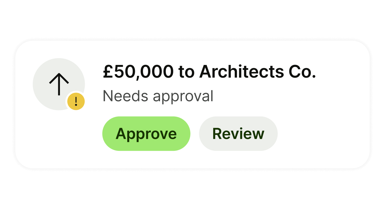 Arcitects Co.への50,000 GBPの支払い承認の通知。